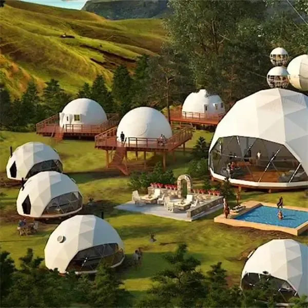 White Glamping Dome Poolside